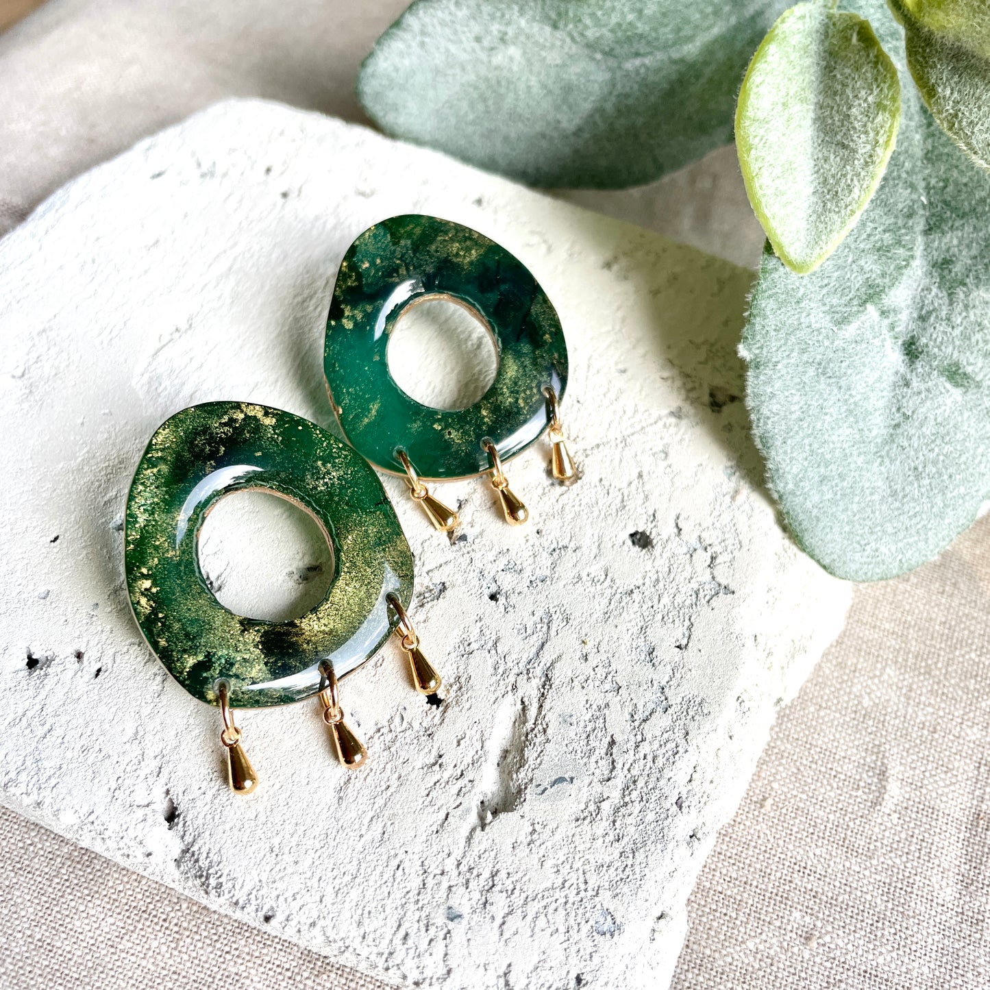 Deep Green & Gold Studs