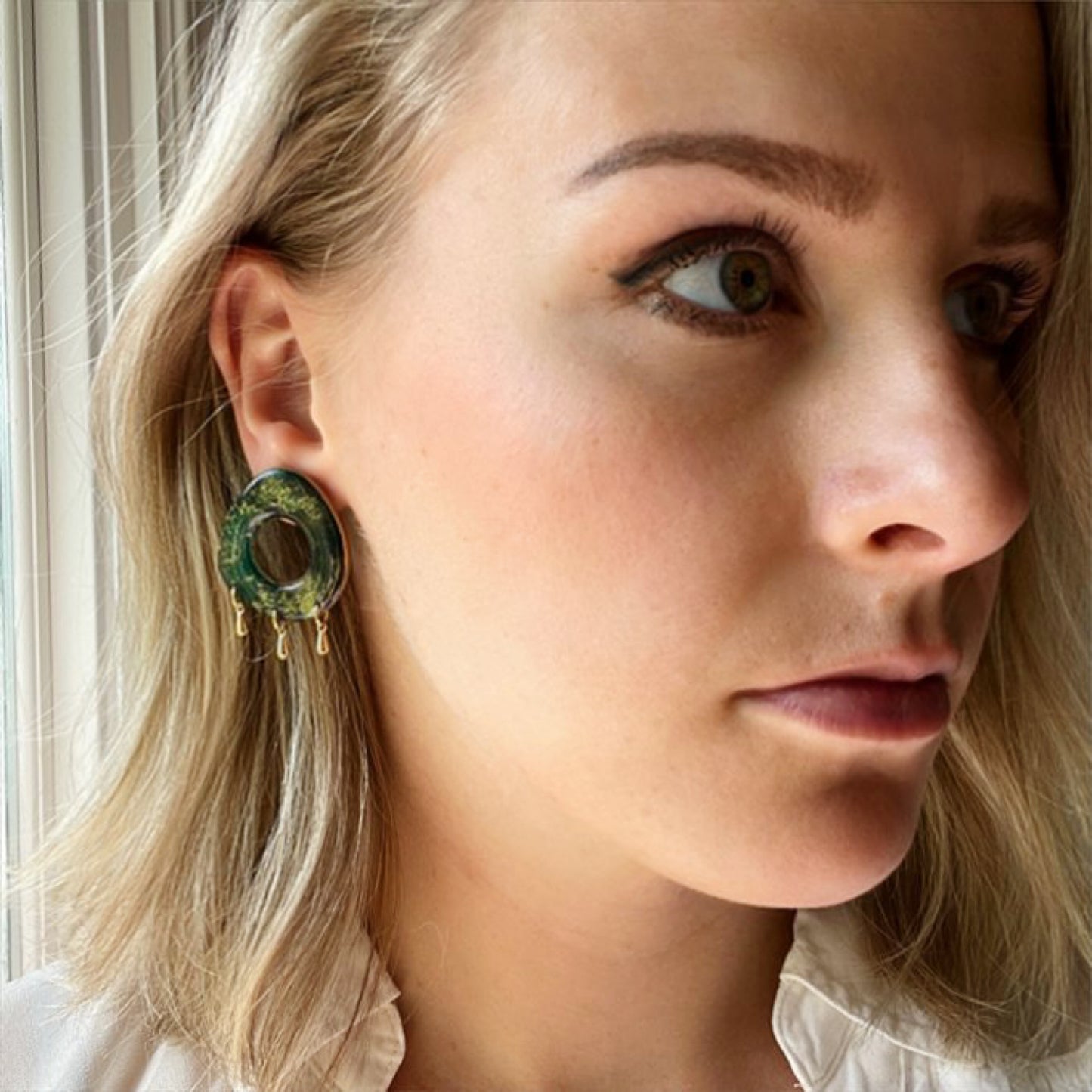 Deep Green & Gold Studs