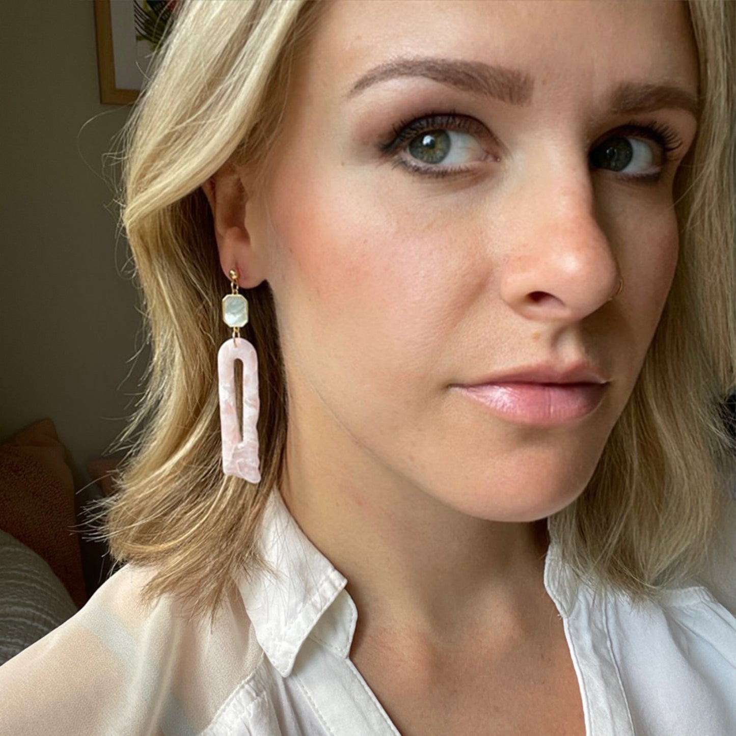 Pink Agate Organic Arches with Pearl Connectors