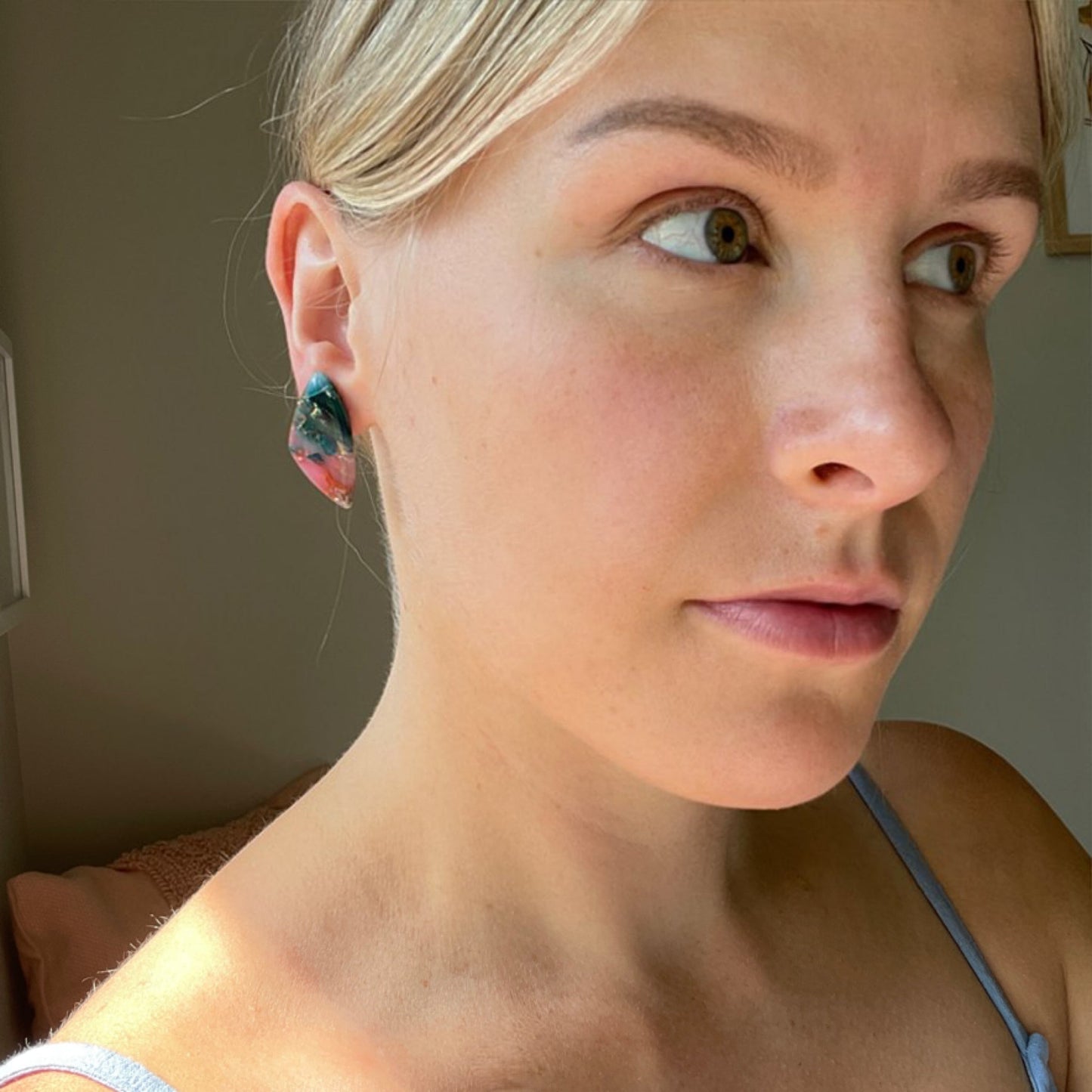 Serene Rose Quartz Angle Studs 2