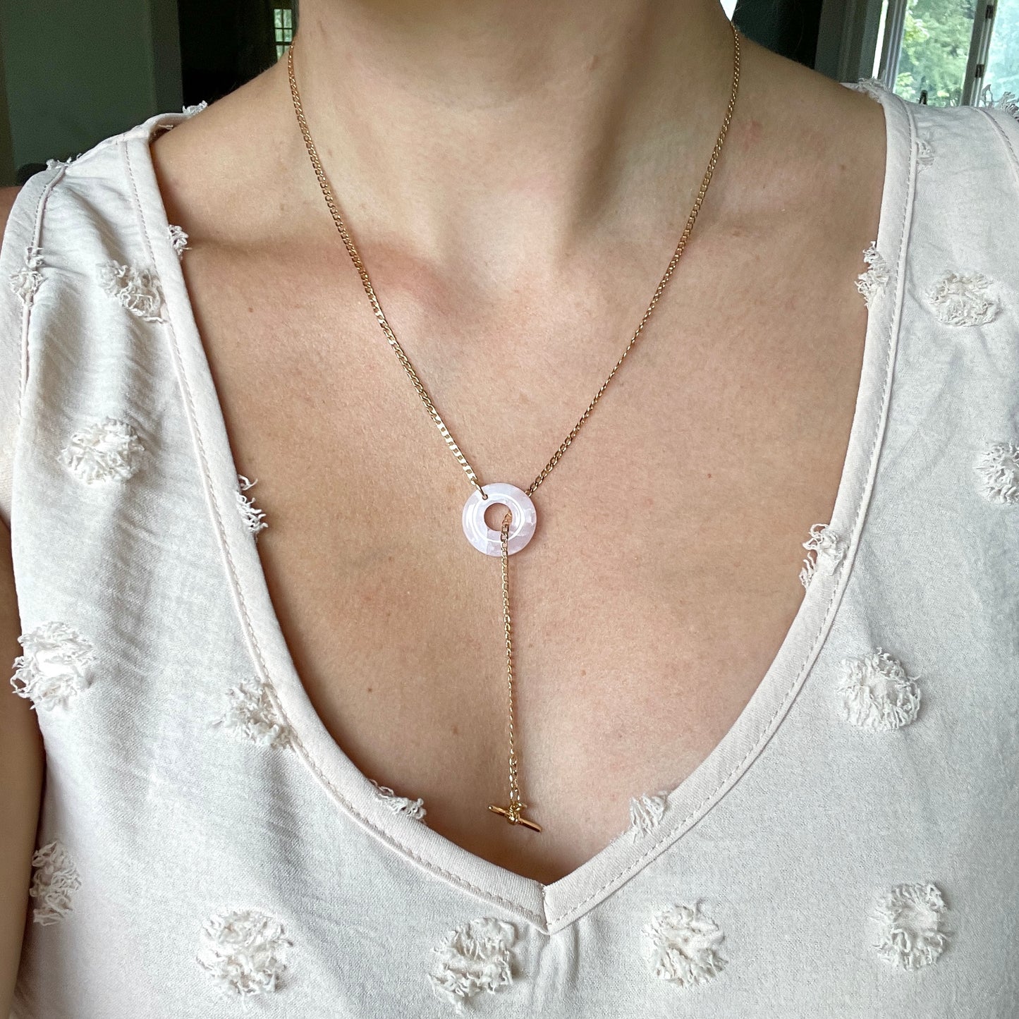 Light Pink Agate Hoop & Drop Lariat