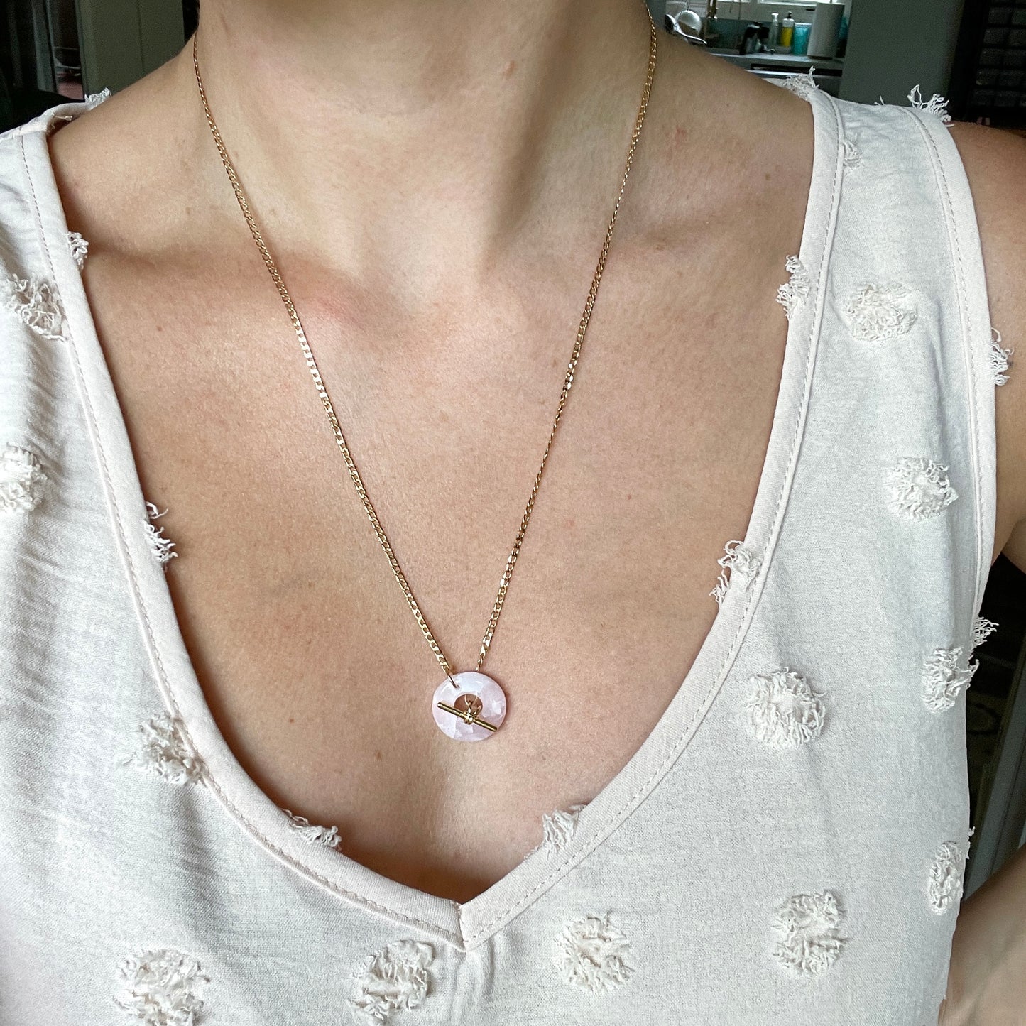Light Pink Agate Hoop & Drop Lariat