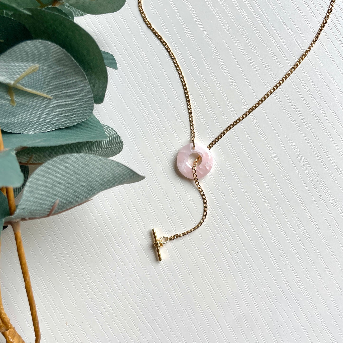 Light Pink Agate Hoop & Drop Lariat