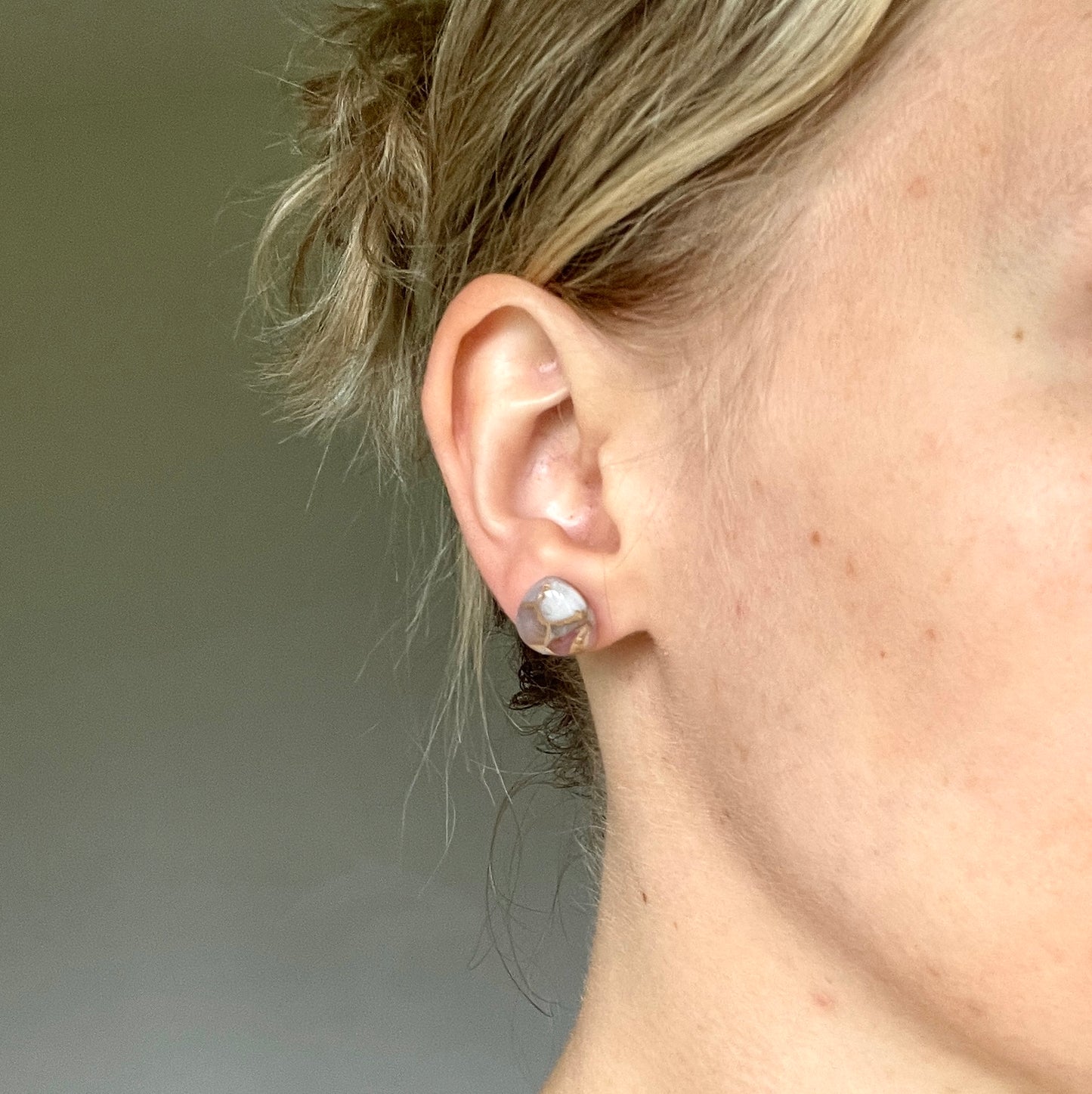Faux Pink Opal Copper Turquoise Studs