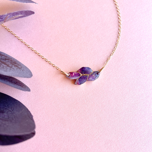 Purple Stone Leaf Short Necklace
