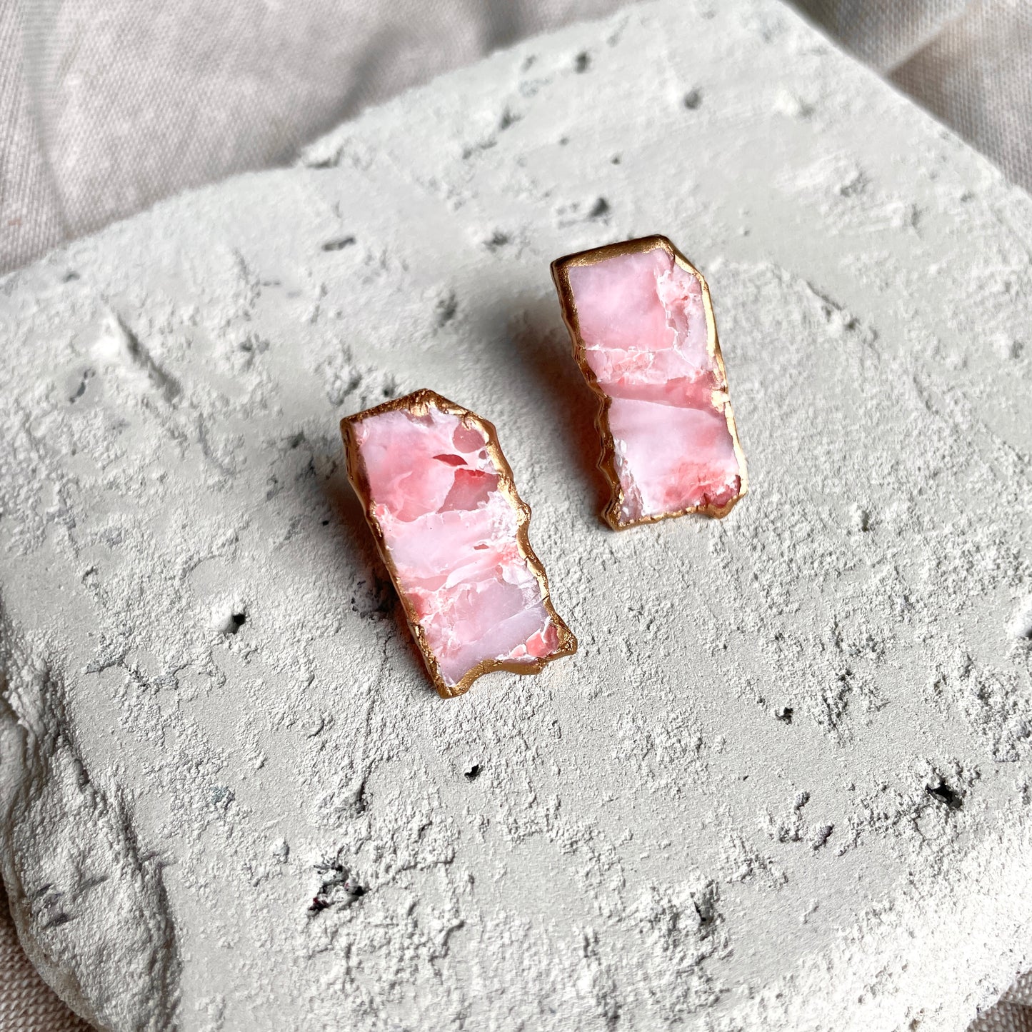 Pink Agate Rectangle Studs