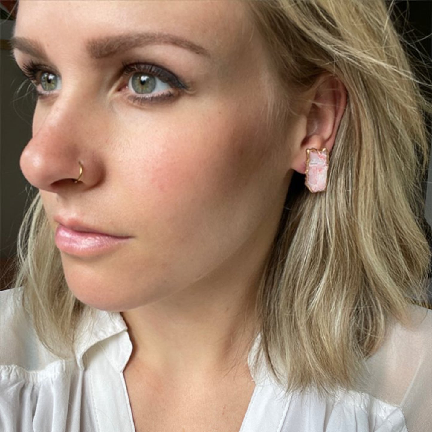 Pink Agate Rectangle Studs