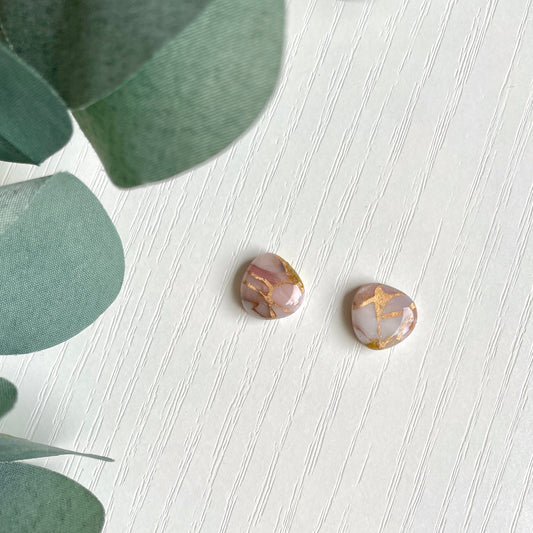 Faux Pink Opal Copper Turquoise Studs