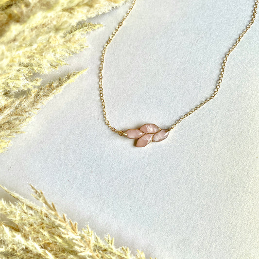 Rose Pink Stone Leaf Short Necklace