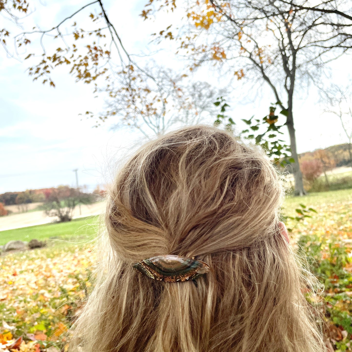 Large Oval Agate Hair Clip